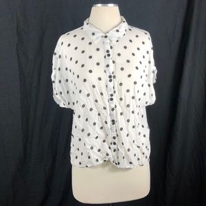 White with black polka dots button down shirt
